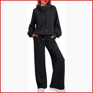 Oversized Sweatsuit Set with Drop Shoulder and Wide Leg Pants